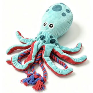 Pet plush toy octopus with cotton rope for two-in-one cleaning and teething. Pet dog toy PT6905